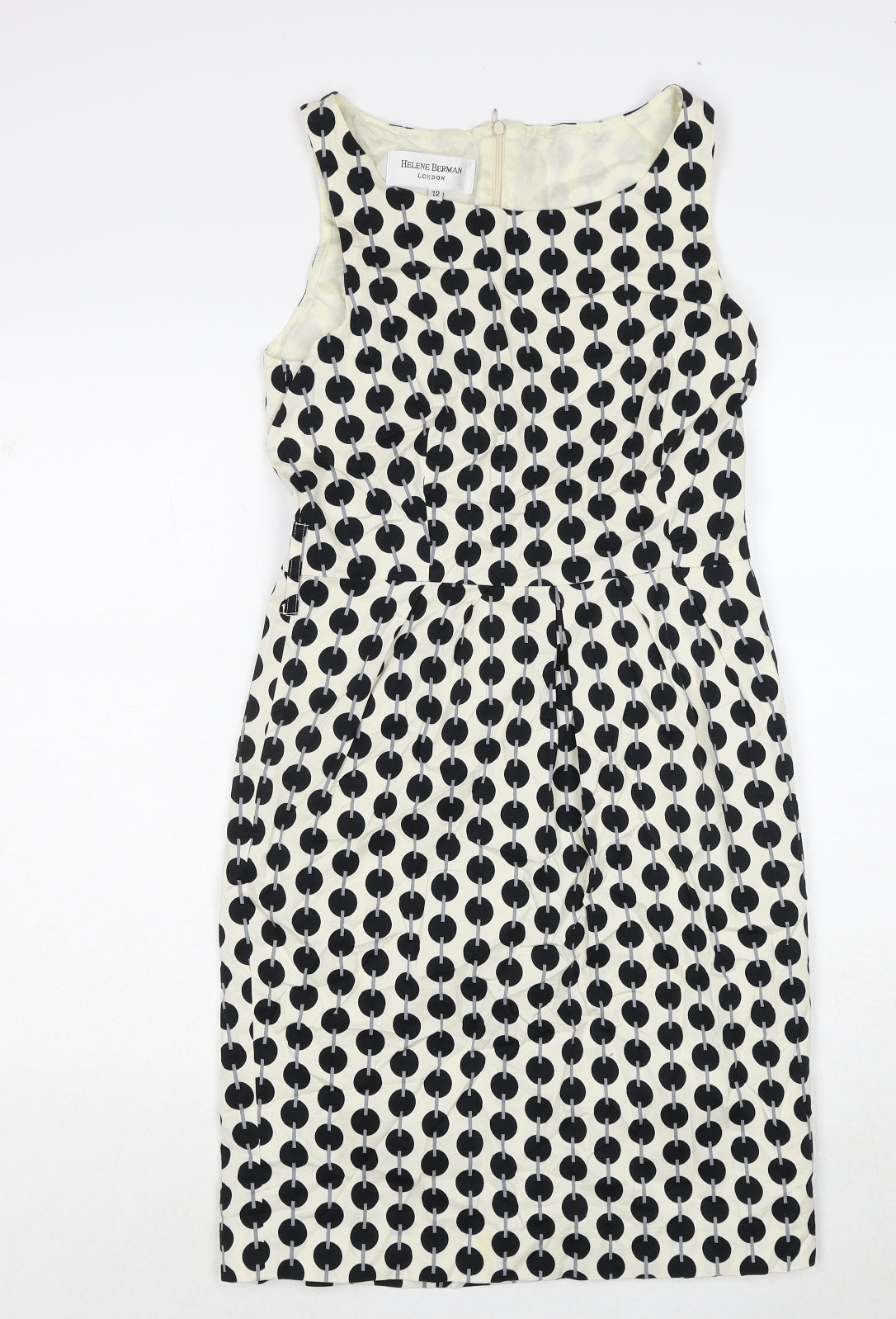 Helene Berman Womens Black Geometric Cotton A-Line Size 12 Round Neck Zip