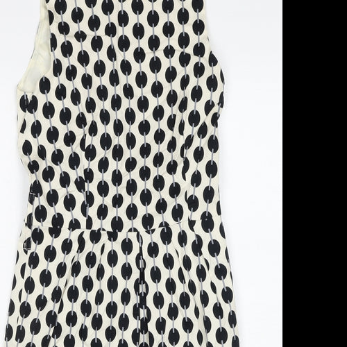 Helene Berman Womens Black Geometric Cotton A-Line Size 12 Round Neck Zip