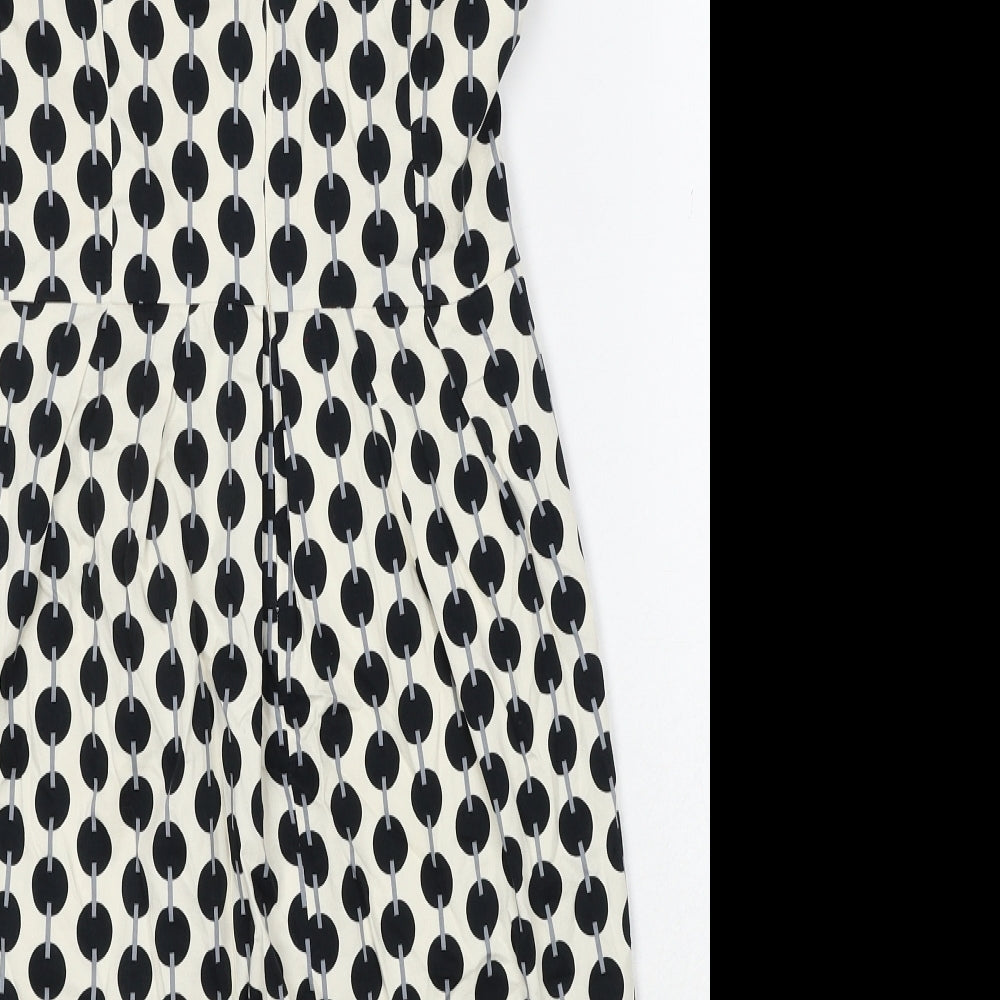 Helene Berman Womens Black Geometric Cotton A-Line Size 12 Round Neck Zip