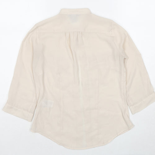 H&M Womens Beige Polyester Basic Button-Up Size 4 Round Neck