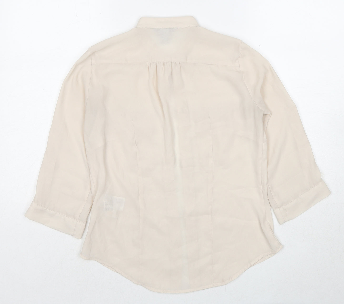 H&M Womens Beige Polyester Basic Button-Up Size 4 Round Neck