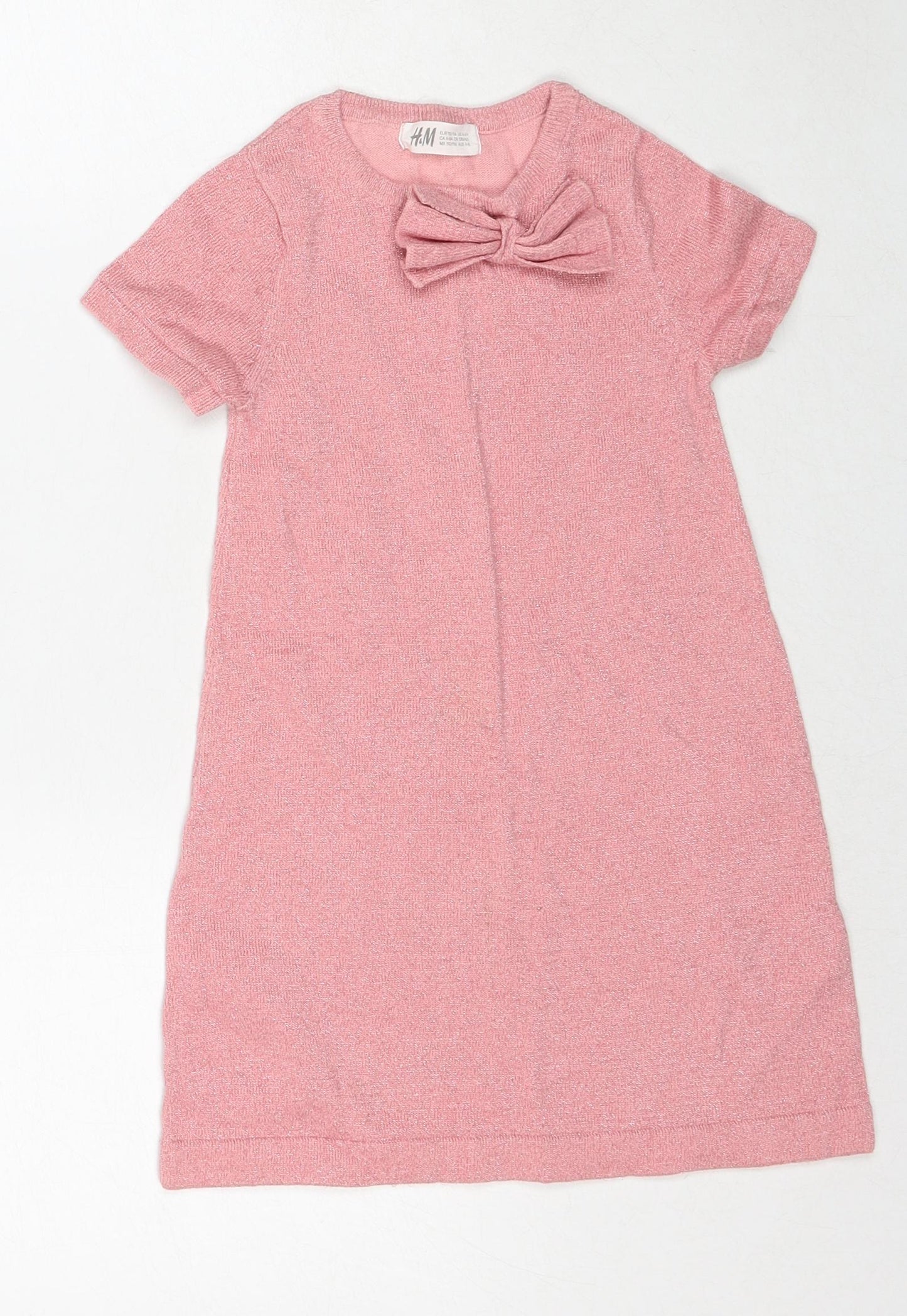 H&M Girls Pink Cotton A-Line Size 5-6 Years Round Neck Button