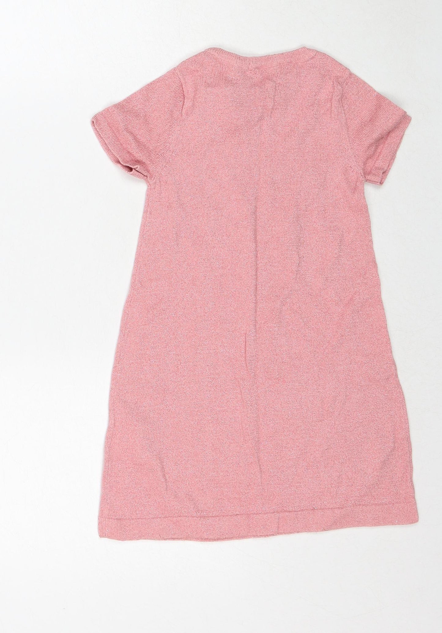 H&M Girls Pink Cotton A-Line Size 5-6 Years Round Neck Button