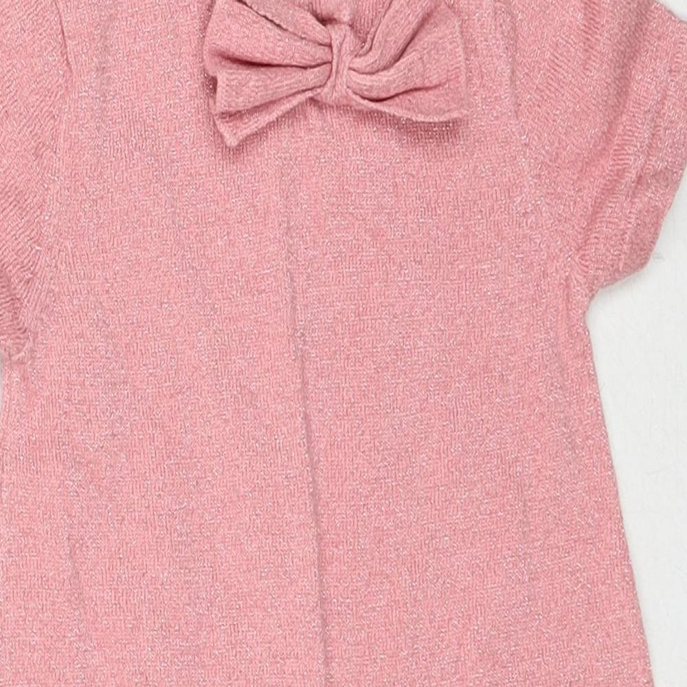 H&M Girls Pink Cotton A-Line Size 5-6 Years Round Neck Button