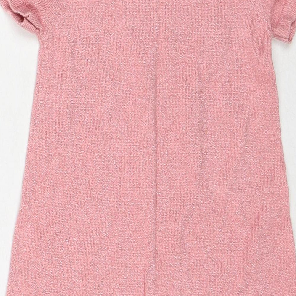 H&M Girls Pink Cotton A-Line Size 5-6 Years Round Neck Button