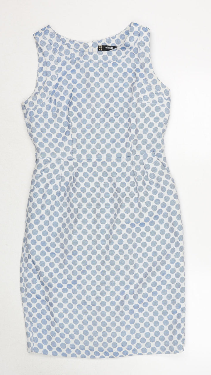 Principles Womens Blue Polka Dot Polyester A-Line Size 12 Round Neck Zip