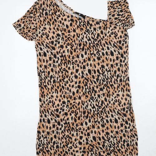 Very Womens Brown Animal Print Viscose Basic Blouse Size 8 Off the Shoulder - Asymmetric Neckline