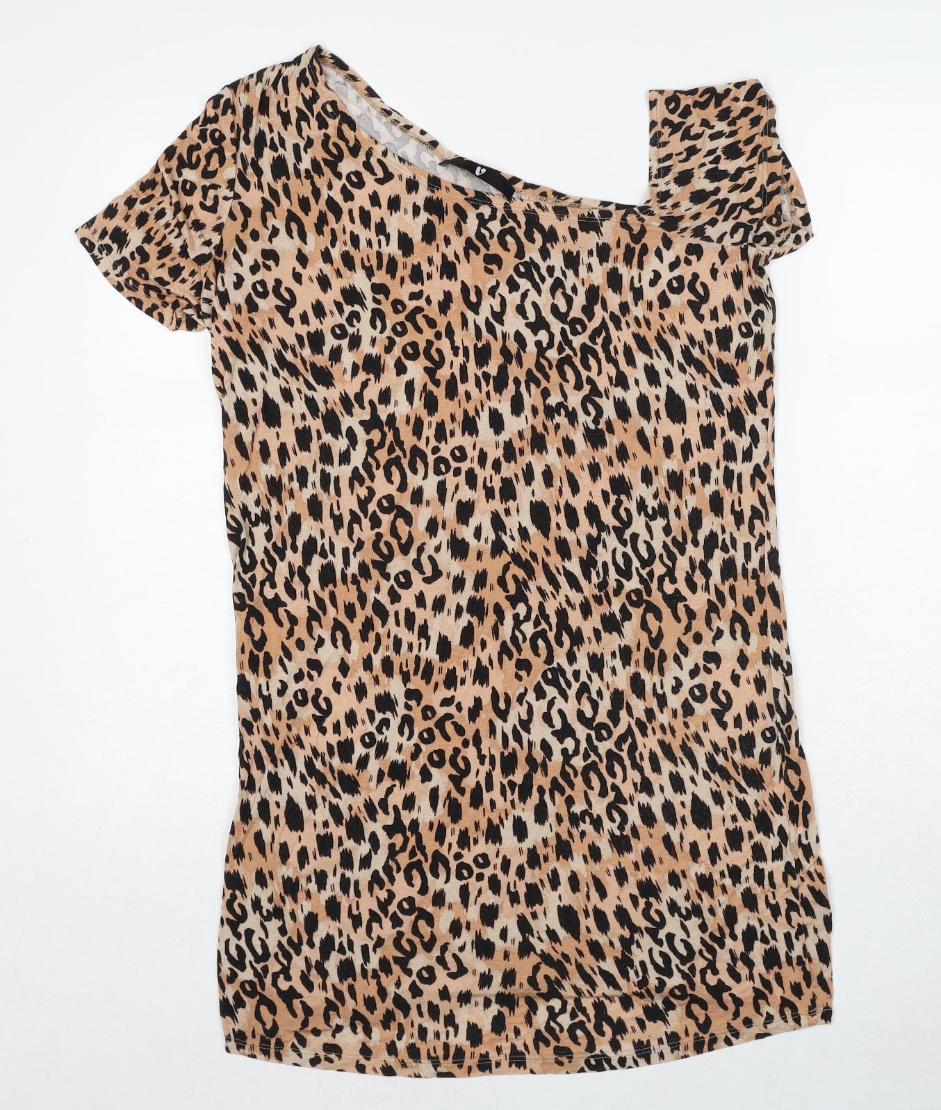 Very Womens Brown Animal Print Viscose Basic Blouse Size 8 Off the Shoulder - Asymmetric Neckline