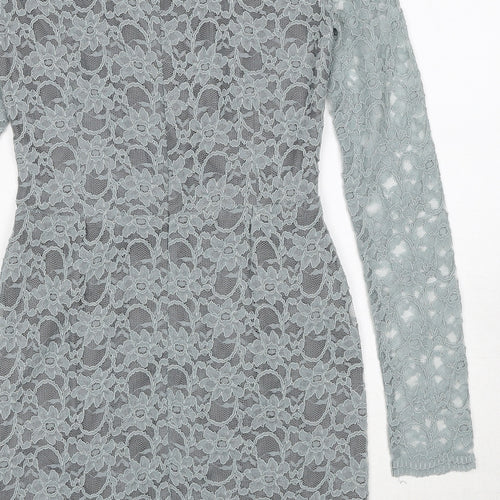 Jones+Jones Womens Blue Floral Polyester A-Line Size 8 Boat Neck Zip