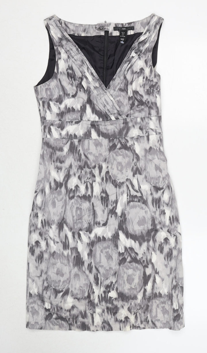 H&M Womens Grey Geometric Cotton A-Line Size 10 V-Neck Zip
