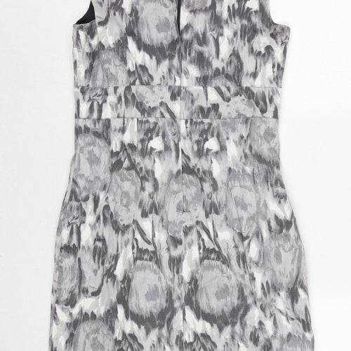 H&M Womens Grey Geometric Cotton A-Line Size 10 V-Neck Zip