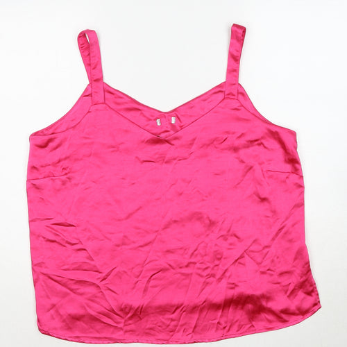 M&Co Womens Pink Polyester Basic Tank Size 16 V-Neck