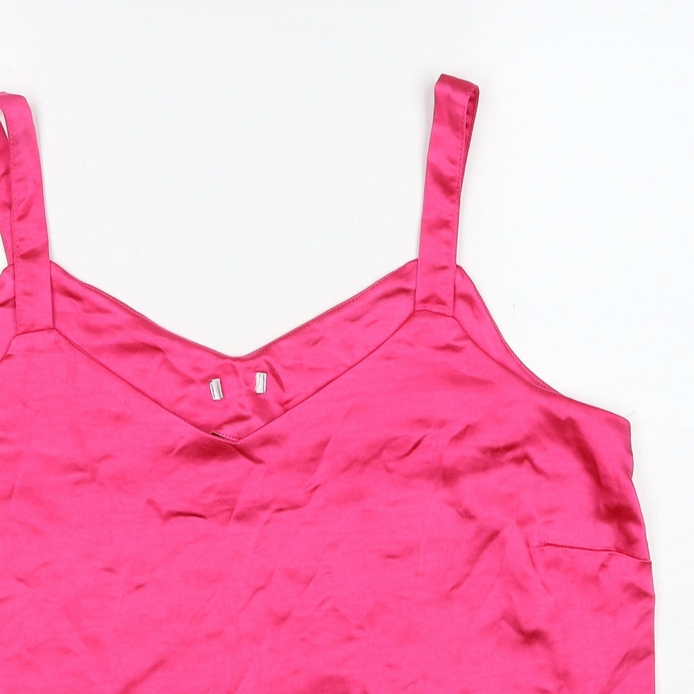 M&Co Womens Pink Polyester Basic Tank Size 16 V-Neck