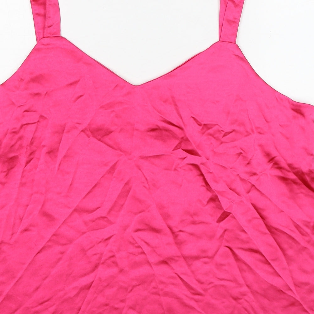 M&Co Womens Pink Polyester Basic Tank Size 16 V-Neck