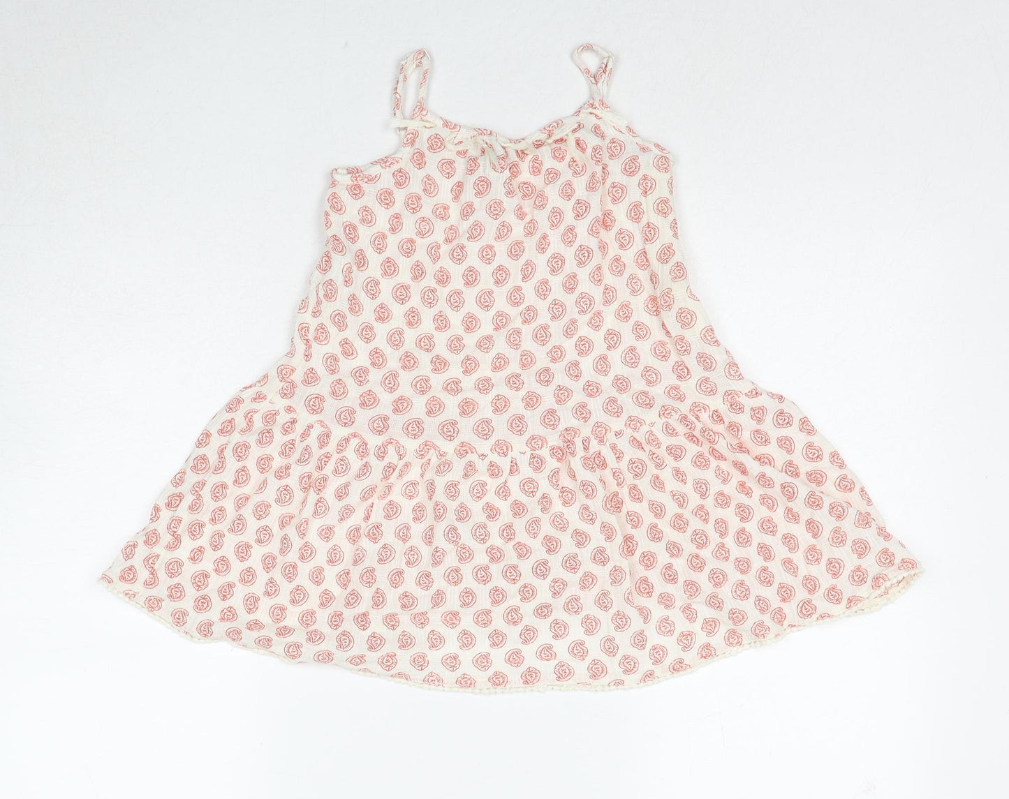 United Colors of Benetton Girls Ivory Geometric Cotton Basic Tank Size 6-7 Years Round Neck Zip