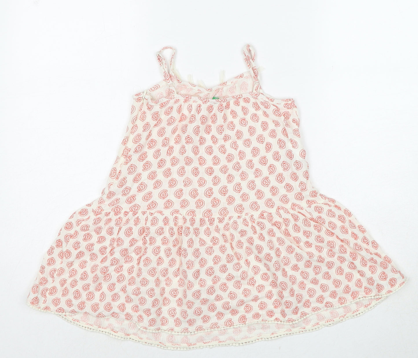 United Colors of Benetton Girls Ivory Geometric Cotton Basic Tank Size 6-7 Years Round Neck Zip