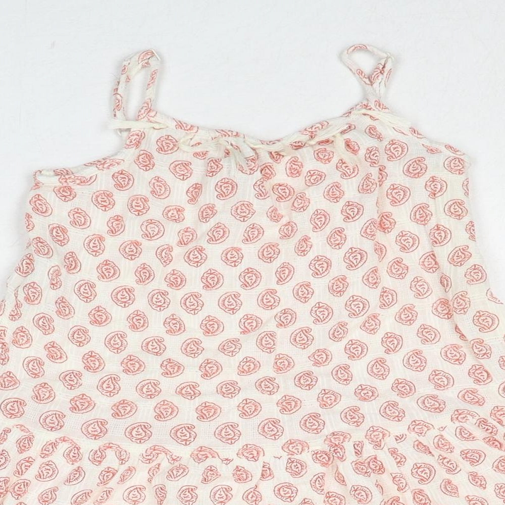 United Colors of Benetton Girls Ivory Geometric Cotton Basic Tank Size 6-7 Years Round Neck Zip
