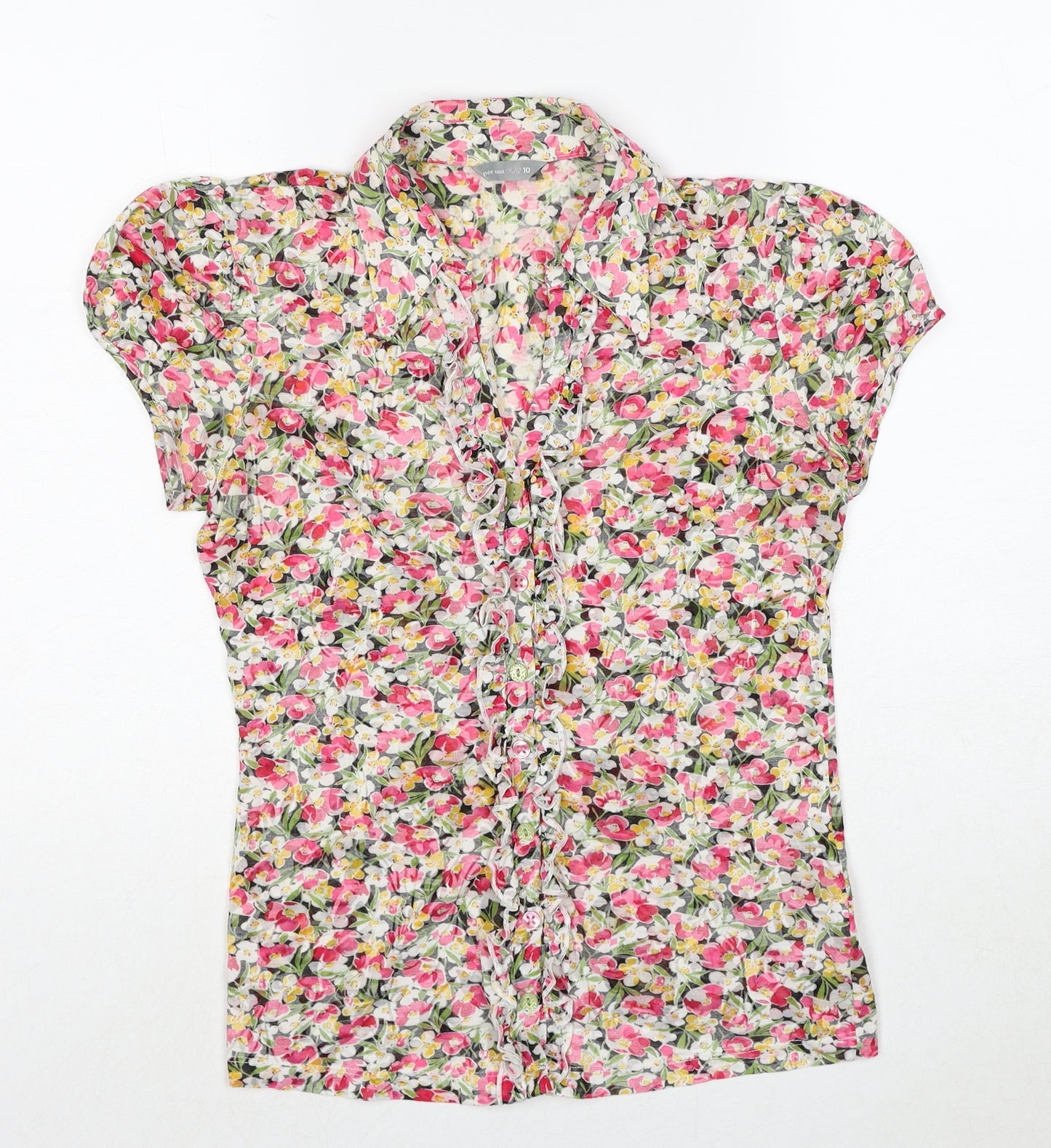 Per Una Womens Multicoloured Floral Polyester Basic Button-Up Size 10 Collared