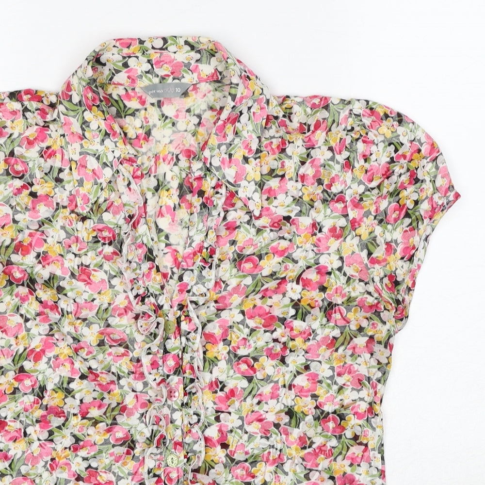 Per Una Womens Multicoloured Floral Polyester Basic Button-Up Size 10 Collared