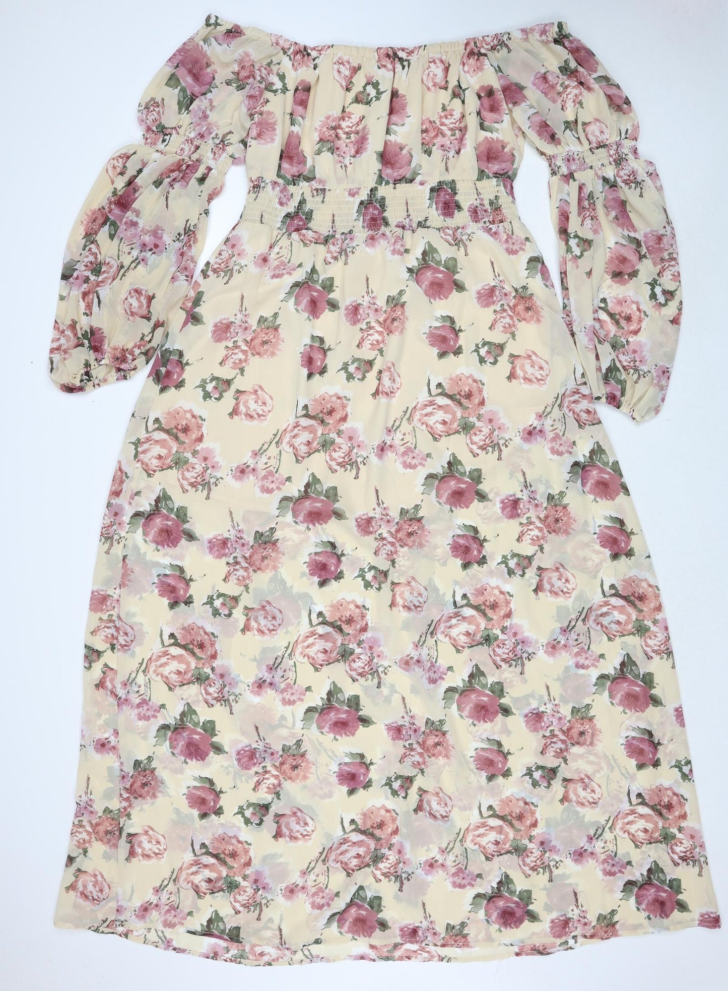 Wild Honey Womens Ivory Floral Polyester Maxi Size XL Off the Shoulder Pullover