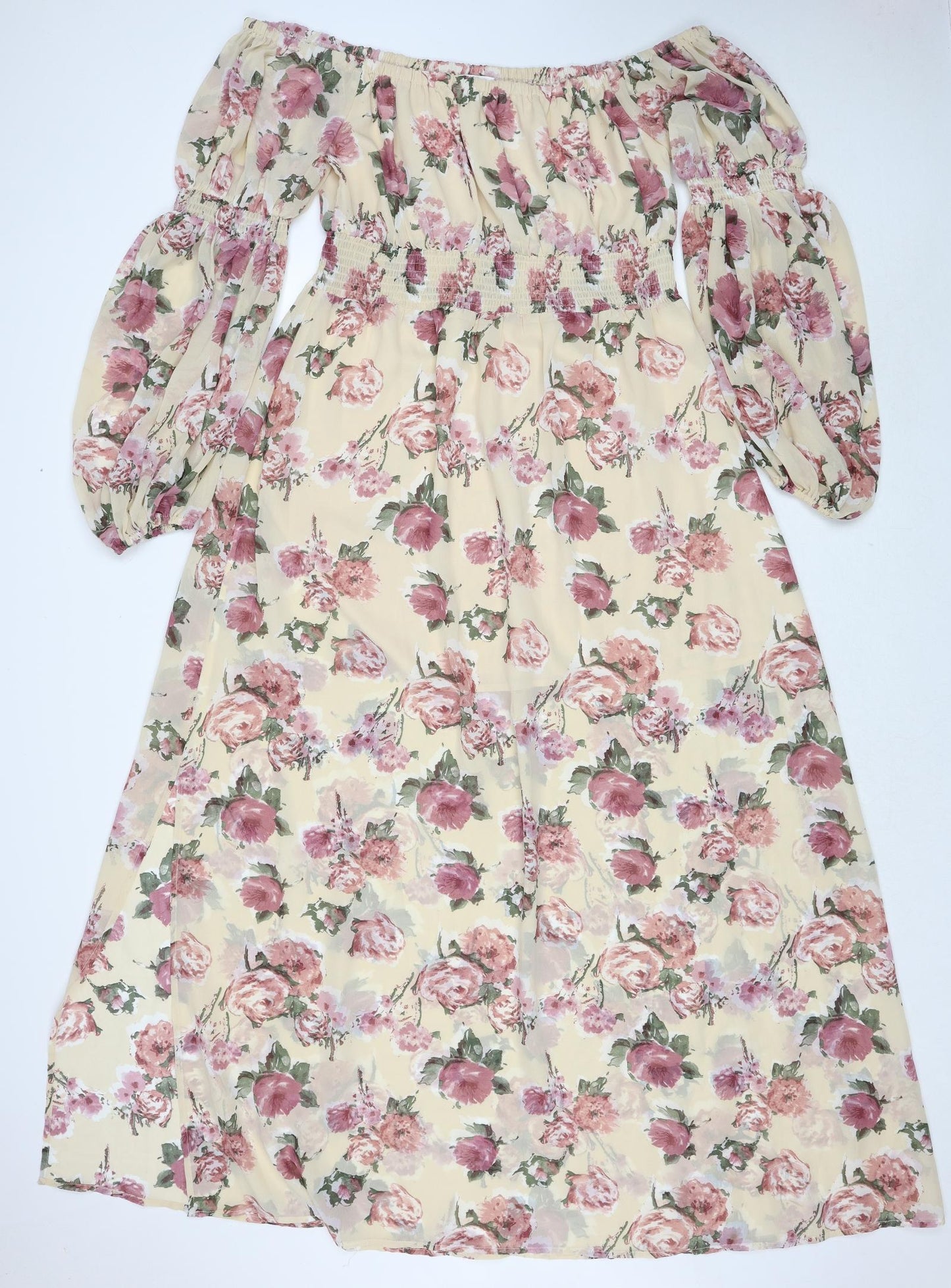Wild Honey Womens Ivory Floral Polyester Maxi Size XL Off the Shoulder Pullover