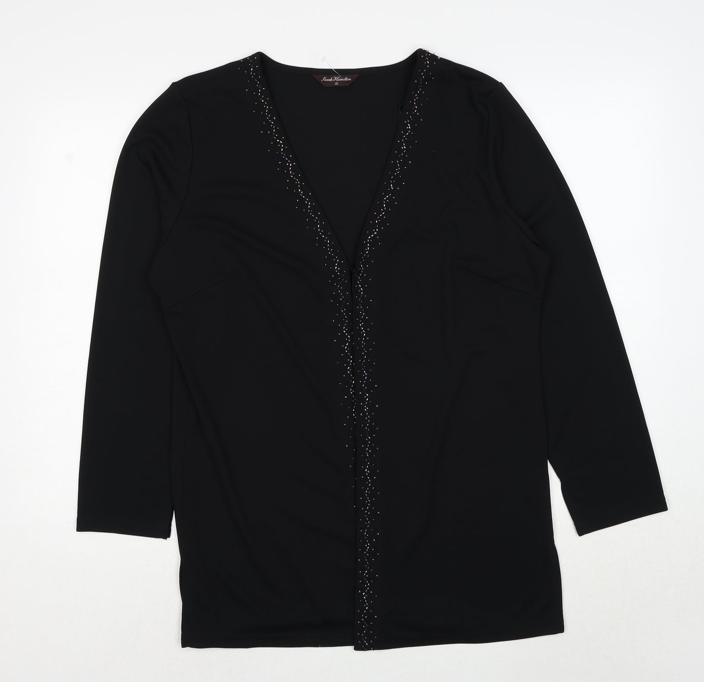 Sarah Hamilton Womens Black V-Neck Polyester Cardigan Jumper Size 16