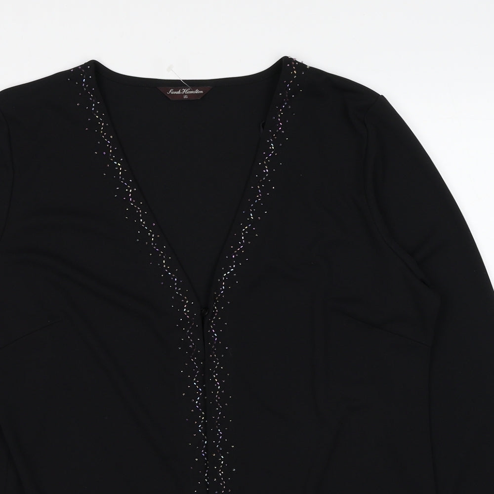 Sarah Hamilton Womens Black V-Neck Polyester Cardigan Jumper Size 16