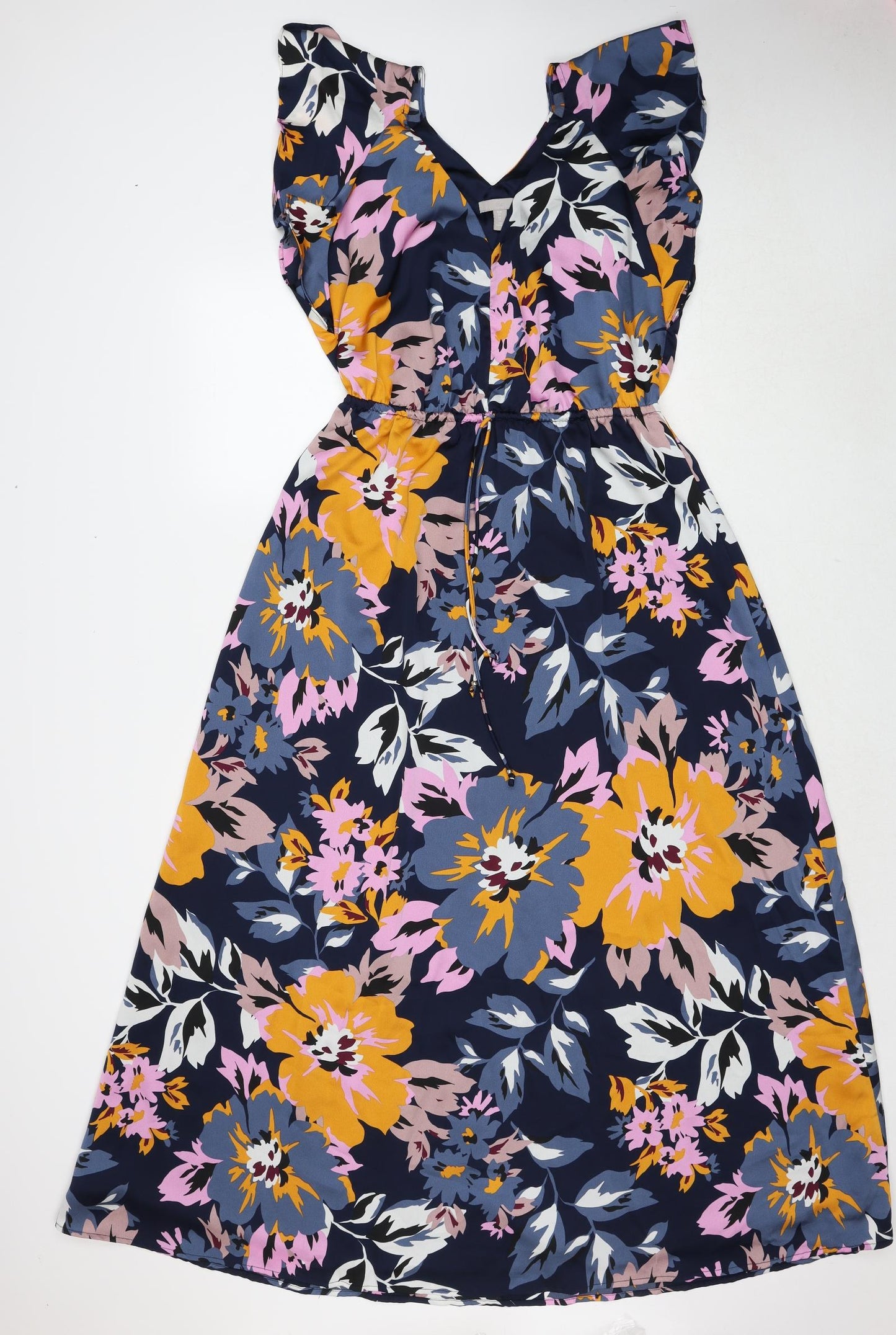 H&M Womens Blue Floral Polyester Trapeze & Swing Size 14 V-Neck Pullover