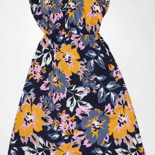 H&M Womens Blue Floral Polyester Trapeze & Swing Size 14 V-Neck Pullover