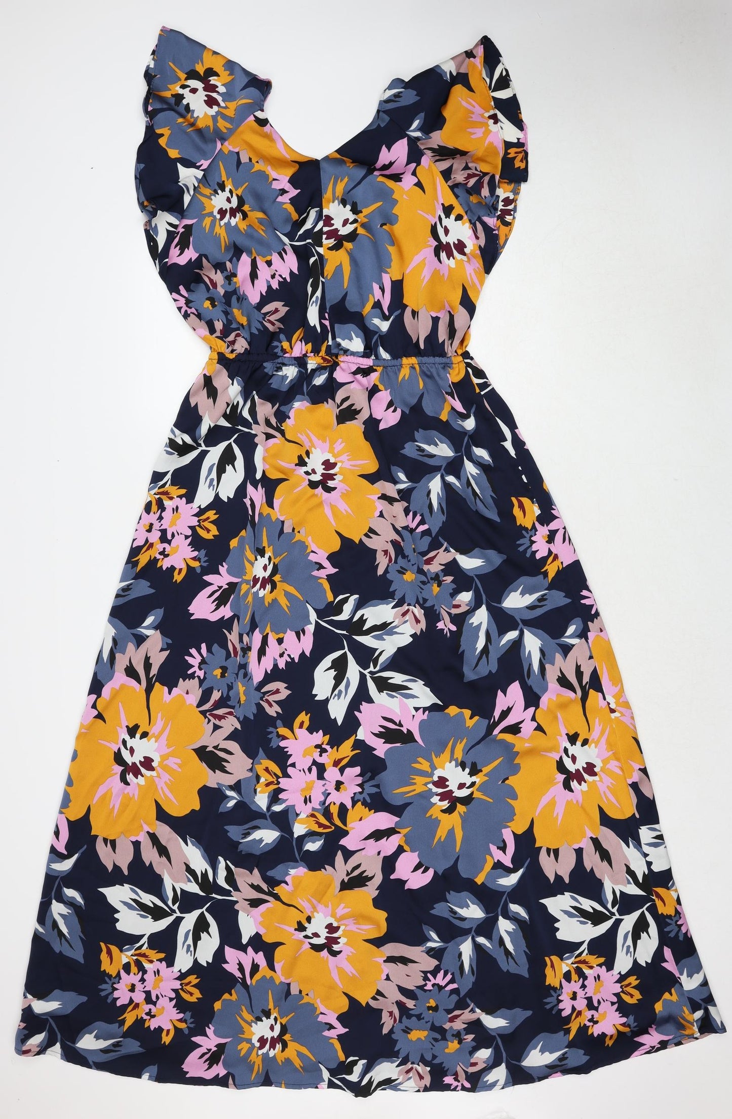 H&M Womens Blue Floral Polyester Trapeze & Swing Size 14 V-Neck Pullover
