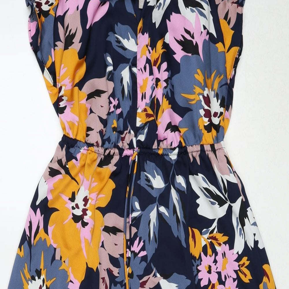 H&M Womens Blue Floral Polyester Trapeze & Swing Size 14 V-Neck Pullover