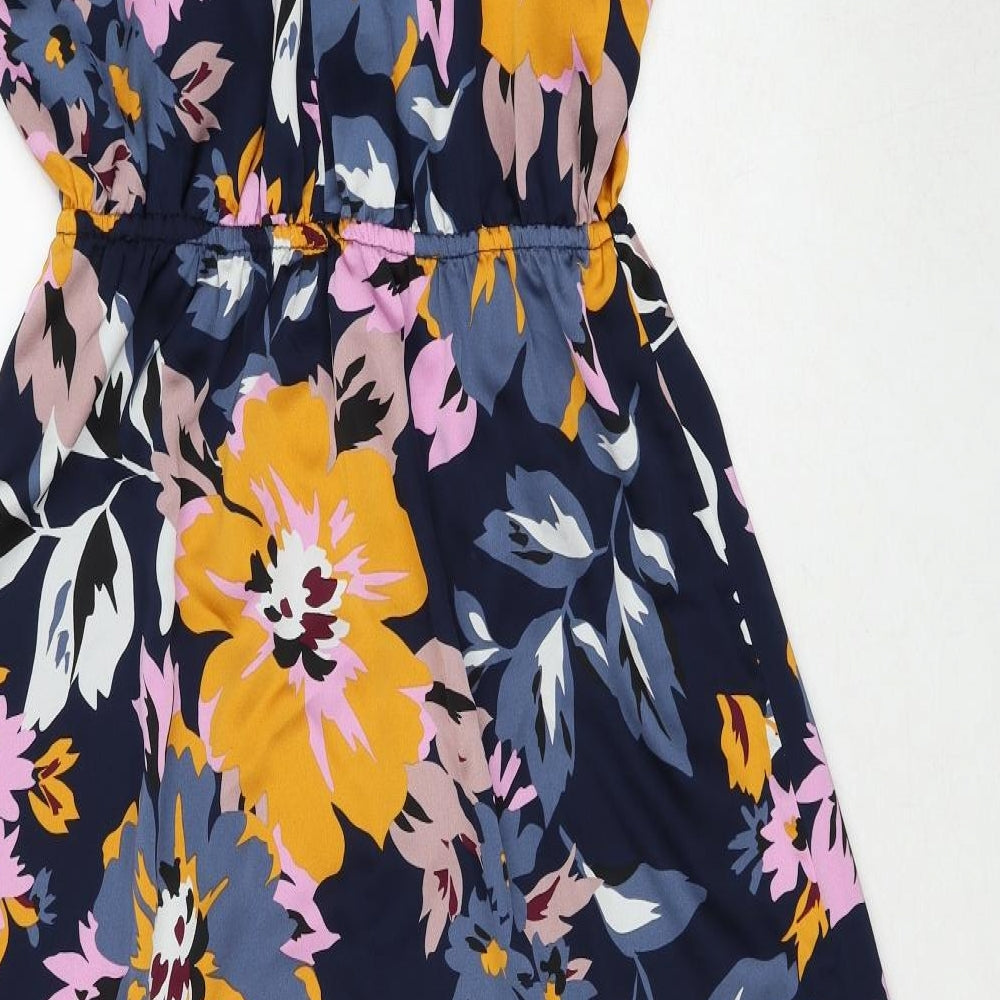 H&M Womens Blue Floral Polyester Trapeze & Swing Size 14 V-Neck Pullover