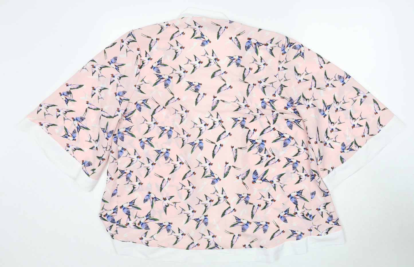 Mela London Womens Pink Geometric Polyester Basic Blouse Size L V-Neck - Bird Print