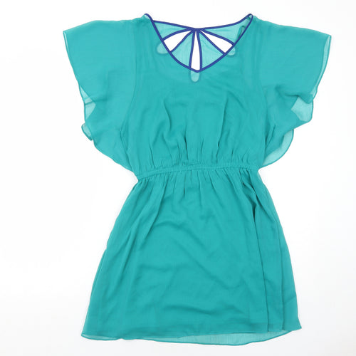 Express Womens Green Polyester Fit & Flare Size M V-Neck Pullover
