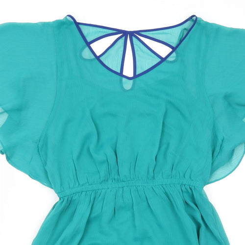Express Womens Green Polyester Fit & Flare Size M V-Neck Pullover