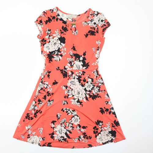 Dorothy Perkins Womens Orange Floral Polyester Trapeze & Swing Size 12 Round Neck Pullover