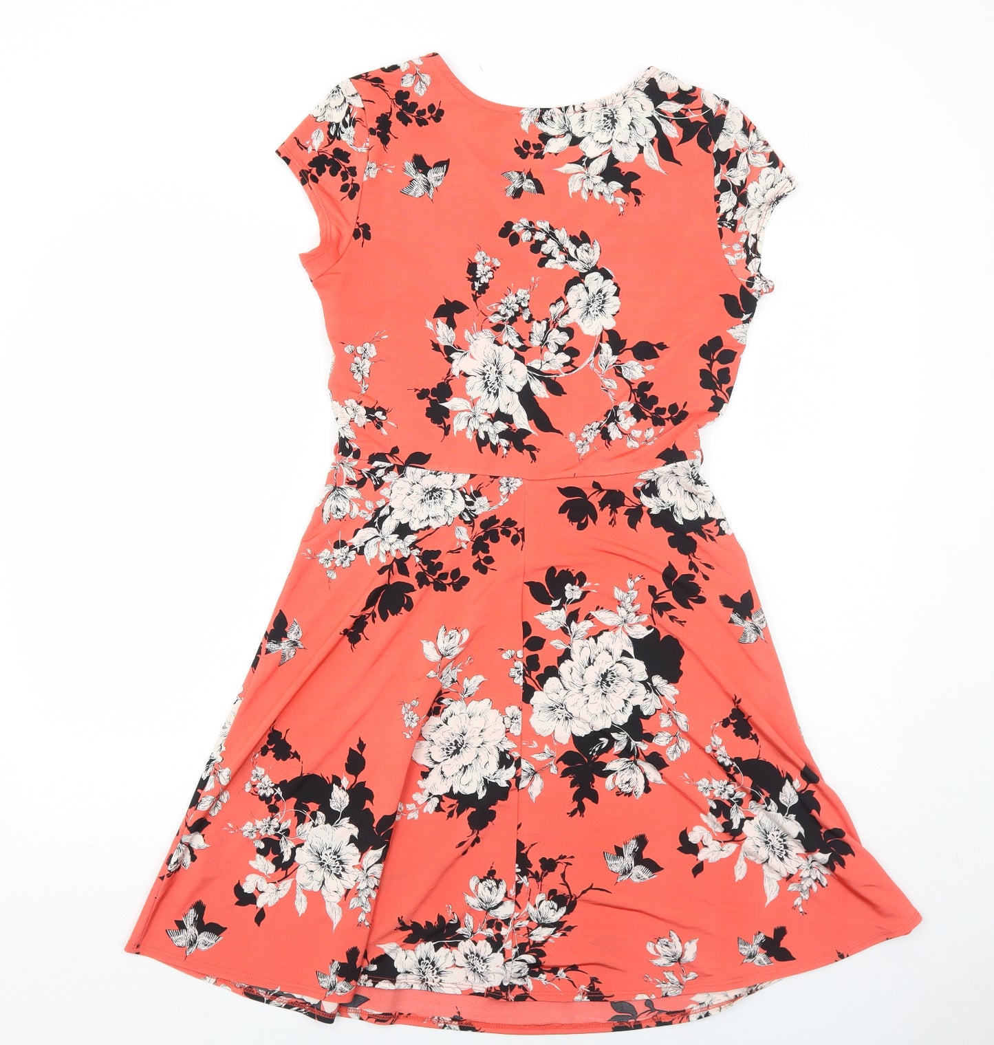 Dorothy Perkins Womens Orange Floral Polyester Trapeze & Swing Size 12 Round Neck Pullover