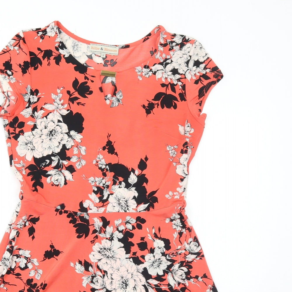 Dorothy Perkins Womens Orange Floral Polyester Trapeze & Swing Size 12 Round Neck Pullover