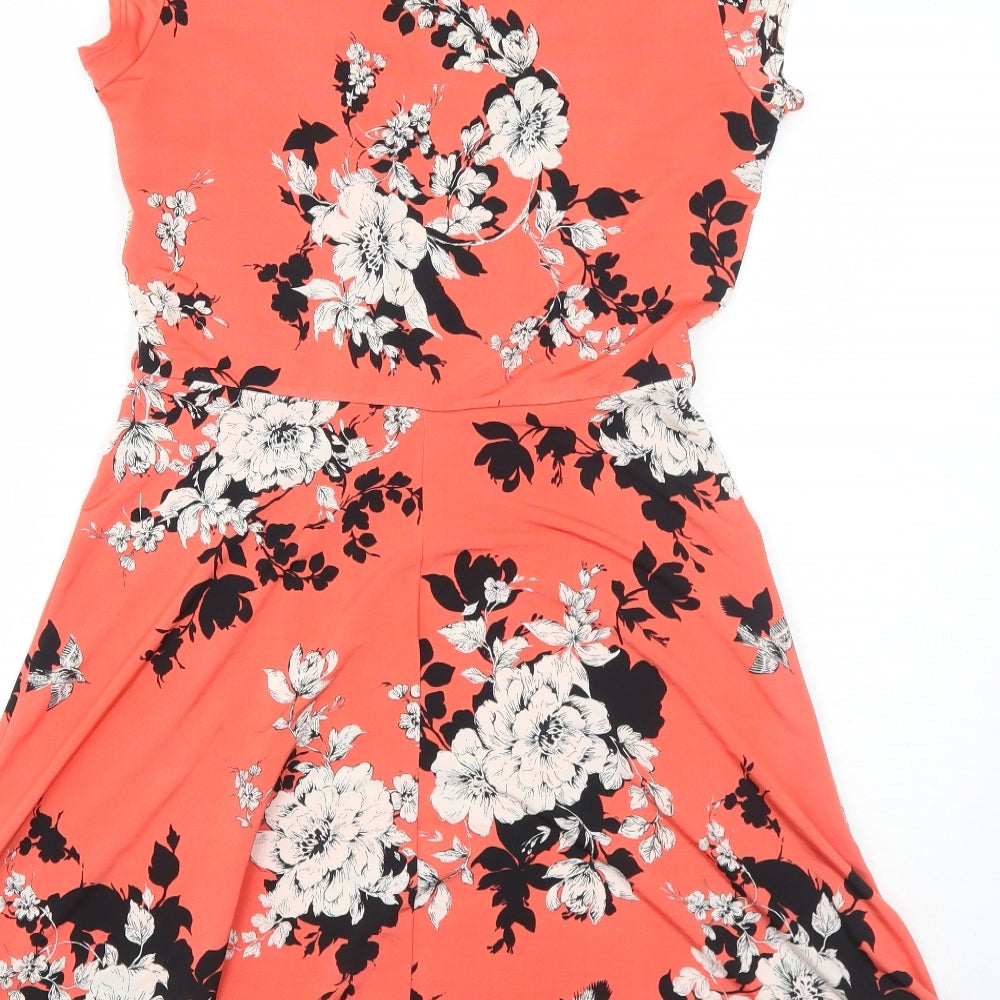 Dorothy Perkins Womens Orange Floral Polyester Trapeze & Swing Size 12 Round Neck Pullover