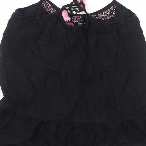River Island Womens Black Geometric Cotton Basic Blouse Size S Round Neck