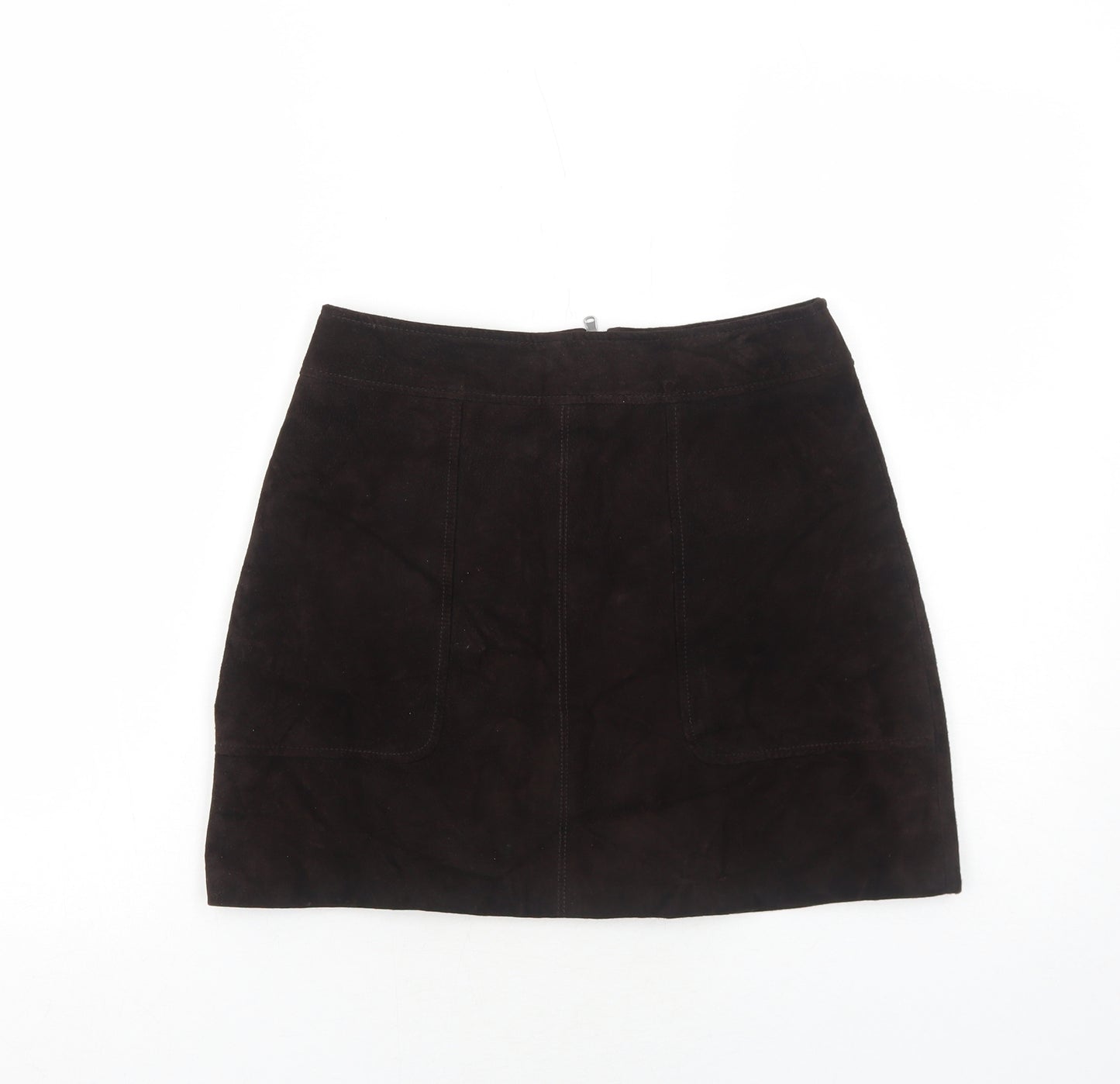 H&M Womens Brown Leather Mini Skirt Size 8 Zip