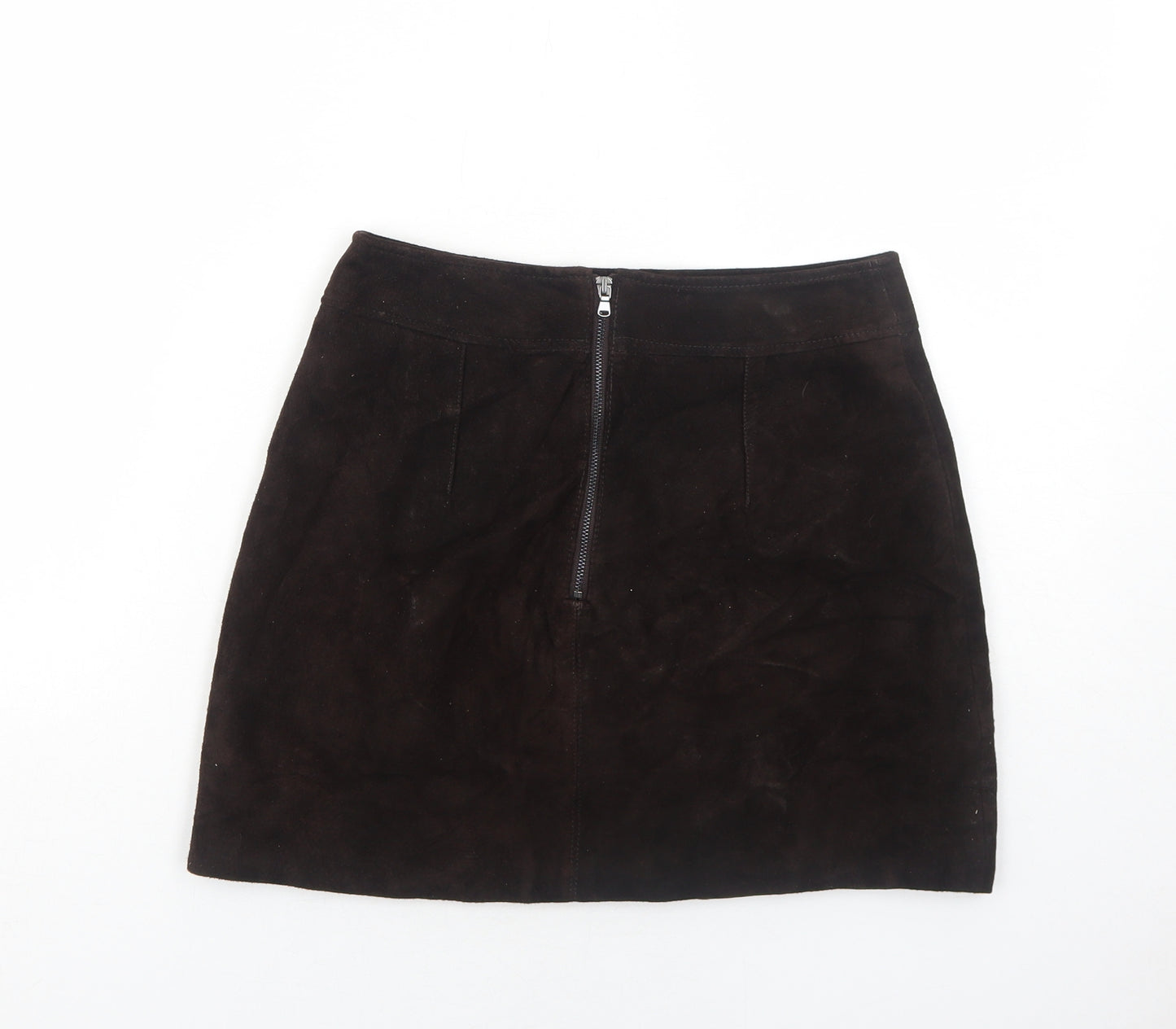 H&M Womens Brown Leather Mini Skirt Size 8 Zip