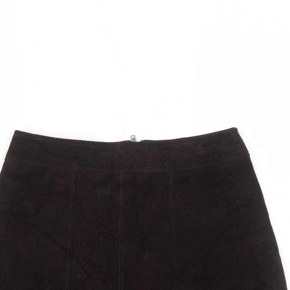 H&M Womens Brown Leather Mini Skirt Size 8 Zip