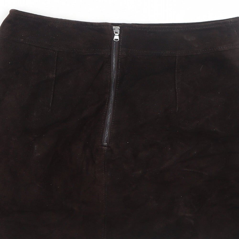 H&M Womens Brown Leather Mini Skirt Size 8 Zip
