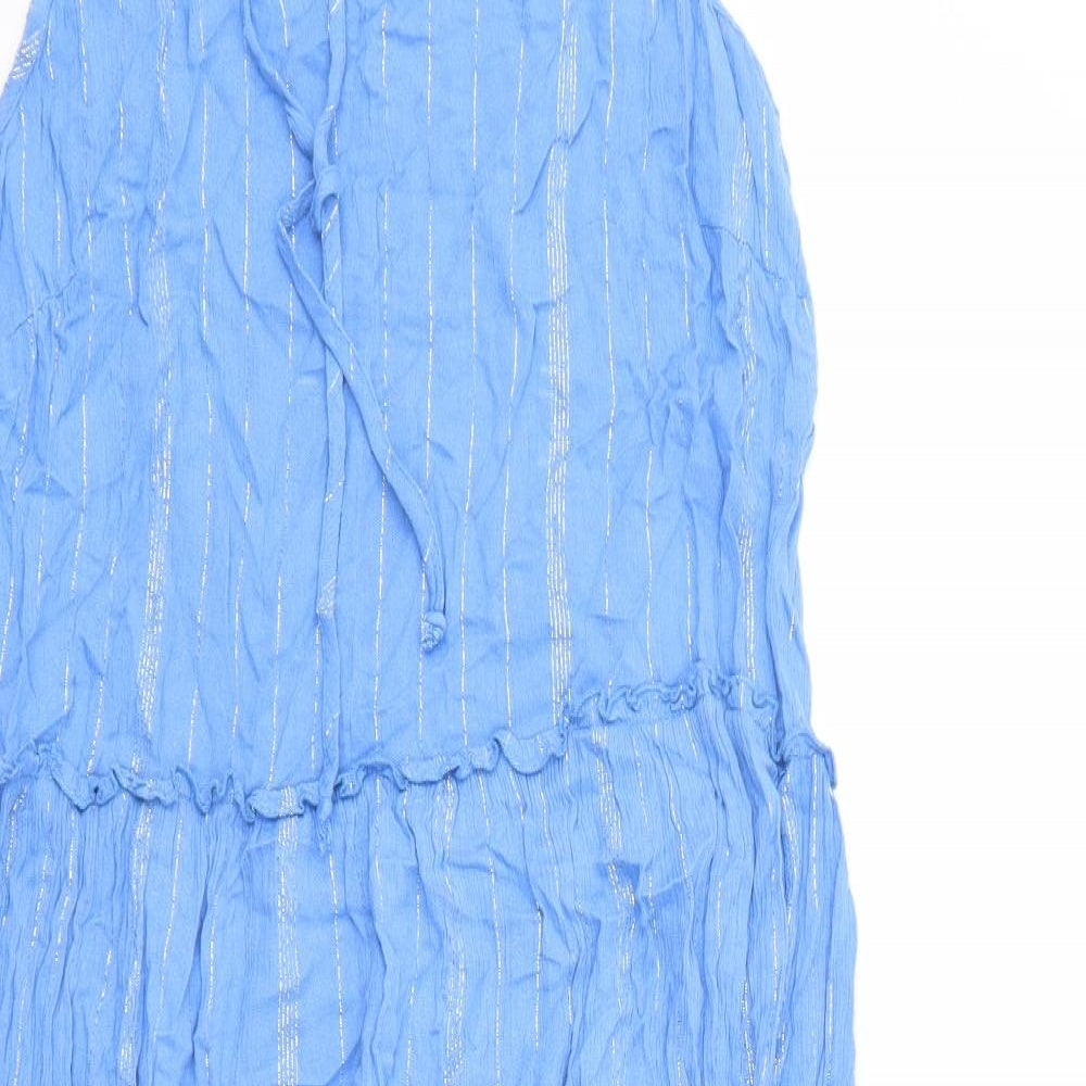 Bonmarché Womens Blue Striped Viscose Trapeze & Swing Size 14 Round Neck Pullover