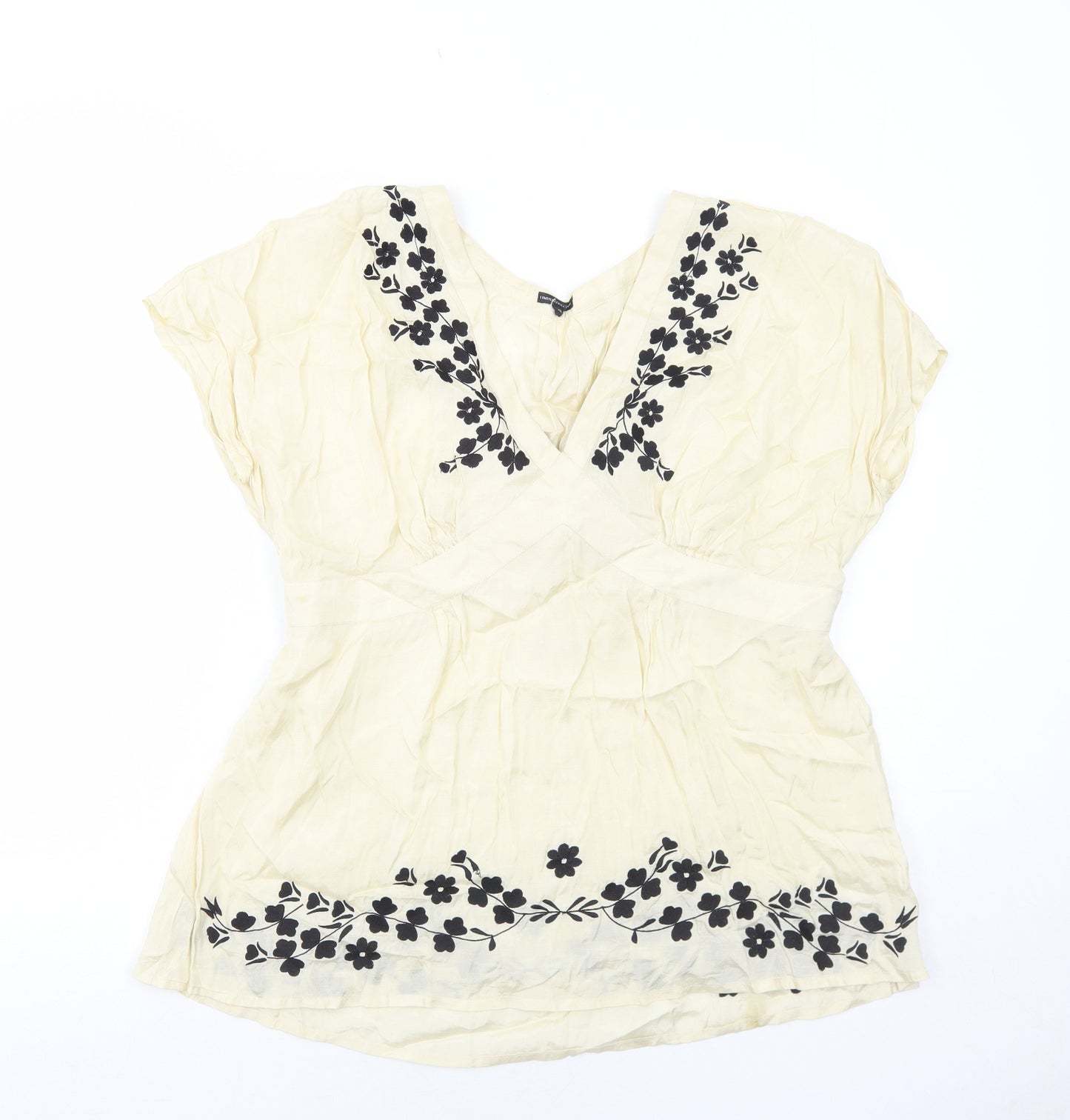 Marks and Spencer Womens Ivory Floral Viscose Basic Blouse Size 18 V-Neck - Flower Detail
