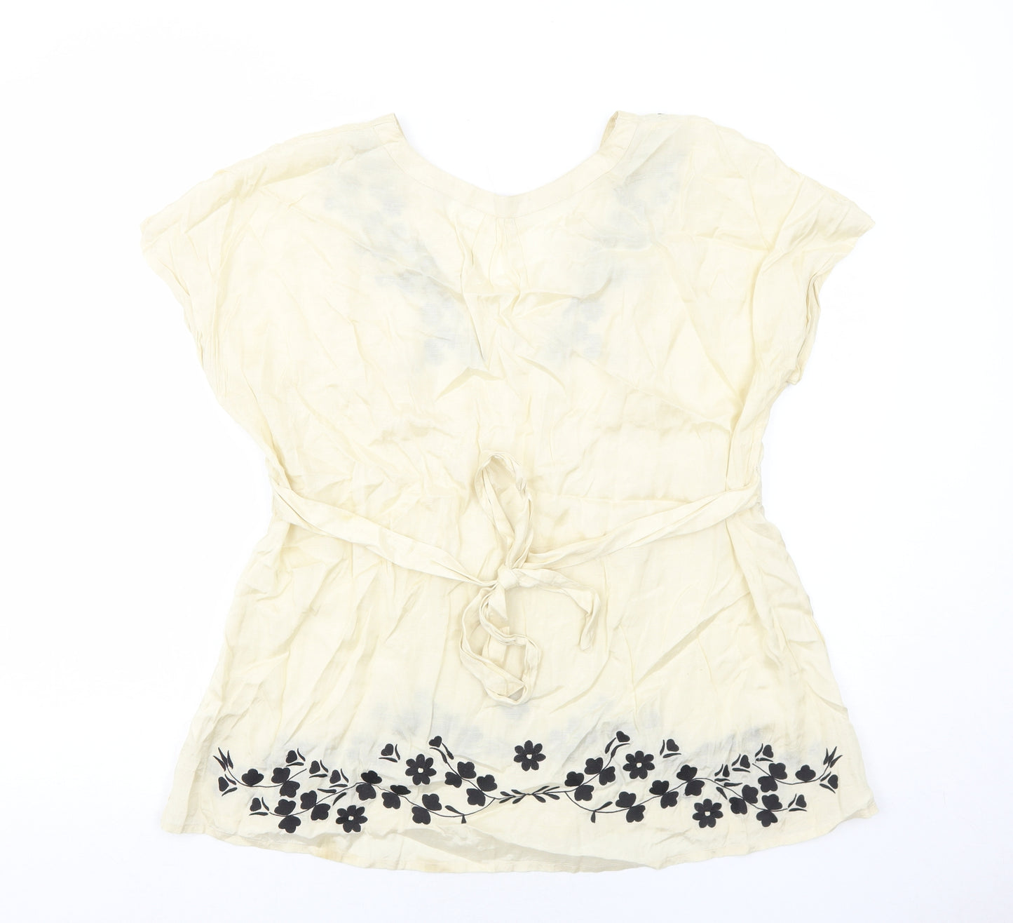 Marks and Spencer Womens Ivory Floral Viscose Basic Blouse Size 18 V-Neck - Flower Detail