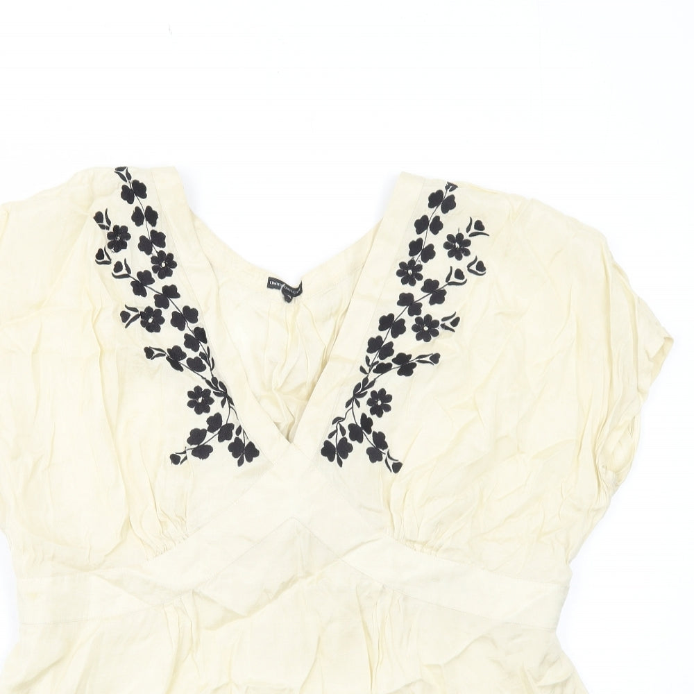 Marks and Spencer Womens Ivory Floral Viscose Basic Blouse Size 18 V-Neck - Flower Detail