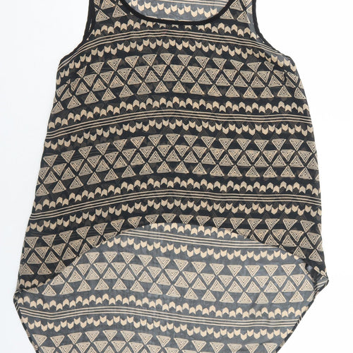 FOREVER 21 Womens Black Geometric Polyester Basic Tank Size S Round Neck