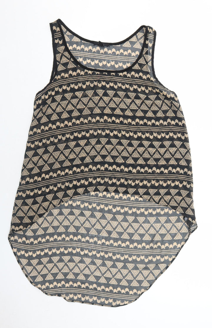 FOREVER 21 Womens Black Geometric Polyester Basic Tank Size S Round Neck